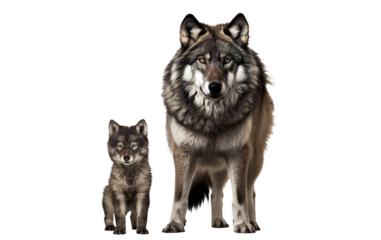Wolf and cute wolf cub, cut out