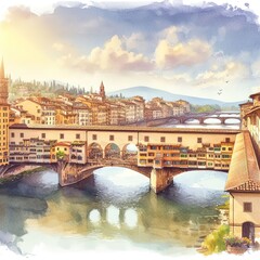 watercolors of Ponte Vecchio in Florence. Generative ai - 672637843