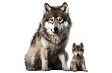 Gordijnen Wolf and cute wolf cub, cut out © Yeti Studio