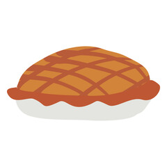 Vector traditional Thanksgiving pumpkin pie side view. Autumn dessert isolated on white. Cute funny illustration of fall holiday meal with cream on plate. Celebration dinner Sweet and Delicious cake