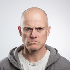 Obraz premium Portrait of a white male with frustrated expression against white background, AI generated, background image