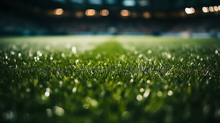 Soccer stadium. Football stadium with lights. Grass close up in sports arena like background. High...