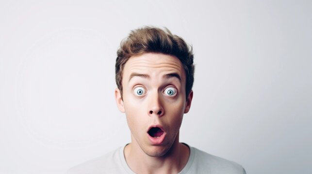 Portrait of a white male with Shocked expression against white background, AI generated, background image