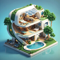 Obraz premium futuristic eco-friendly house with cutaway isometric low poly art 3d style