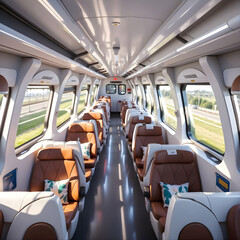 Inside high-speed train with cutaway isometric low poly art 3d style