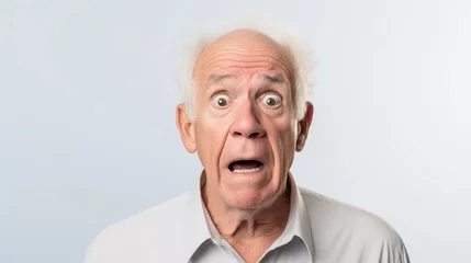 Foto op Plexiglas Portrait of an old white male with Shocked expression against white background, AI generated, background image © Hifzhan Graphics
