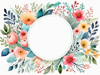Watercolor-style delightful floral pattern with copy space in the middle. 