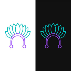 Line Indian headdress with feathers icon isolated on white and black background. Native american traditional headdress. Colorful outline concept. Vector