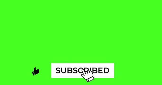 Subscribe to a channel with like and notification buttons for social networks and video channels in English. 4K animation on green screen.