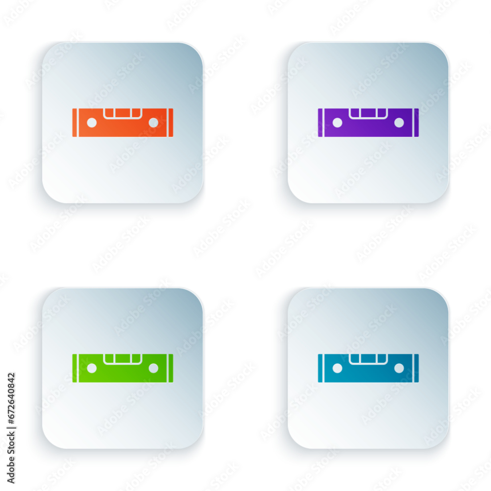 Poster color construction bubble level icon isolated on white background. waterpas, measuring instrument, m
