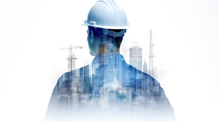 engineer in construction site holding tablet control - obrazy, fototapety, plakaty