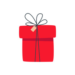 Christmas gift box flat cartoon style. Hand drawn cute holiday winter illustration Christmas cute poster. Happy New Year. Warm wishes. Vector