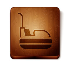 Brown Bumper car icon isolated on white background. Amusement park. Childrens entertainment playground, recreation park. Wooden square button. Vector