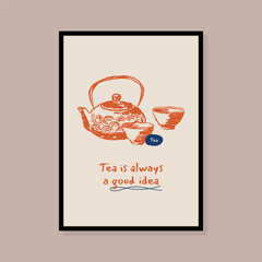 Minimalist hand drawn tea vector illustration collection. Art for for postcards, branding, logo design, background.