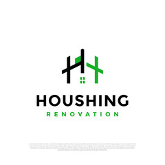 Obraz premium Minimalist letter H Initial house logo vector design template