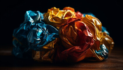 Recycling old paper a crumpled, wrinkled, multi colored still life generated by AI