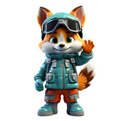 personnage d'enfant renard habill&eacute; en combinaison de ski