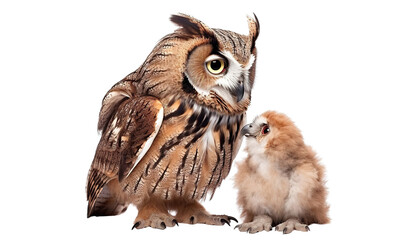 Owl and little cute owlet, cut out