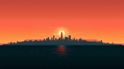 New York City skyline, background landscape colorful minimal