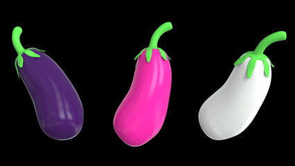 cartoon style fresh eggplant aubergine vegetable isolated 3d render illustration