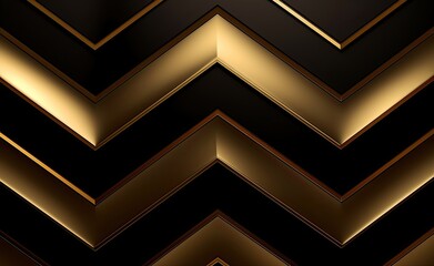 Golden shiny zigzag pattern in dark black and gold. In the style of futuristic glamour.