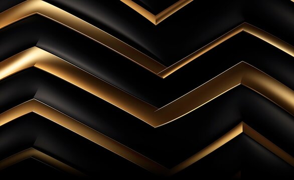 Golden shiny zigzag pattern in dark black and gold. In the style of futuristic glamour.