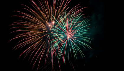 Fourth of July celebration exploding fireworks display in vibrant colors generated by AI