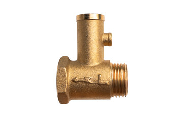 Bronze plumbing fitting for pipes isolated on white background. Brass water fitting adapter...