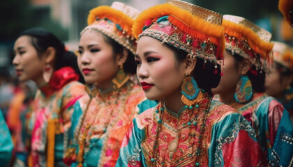 Fototapeta premium Colorful traditional festival celebrates indigenous cultures with dancing and elegance generated by AI