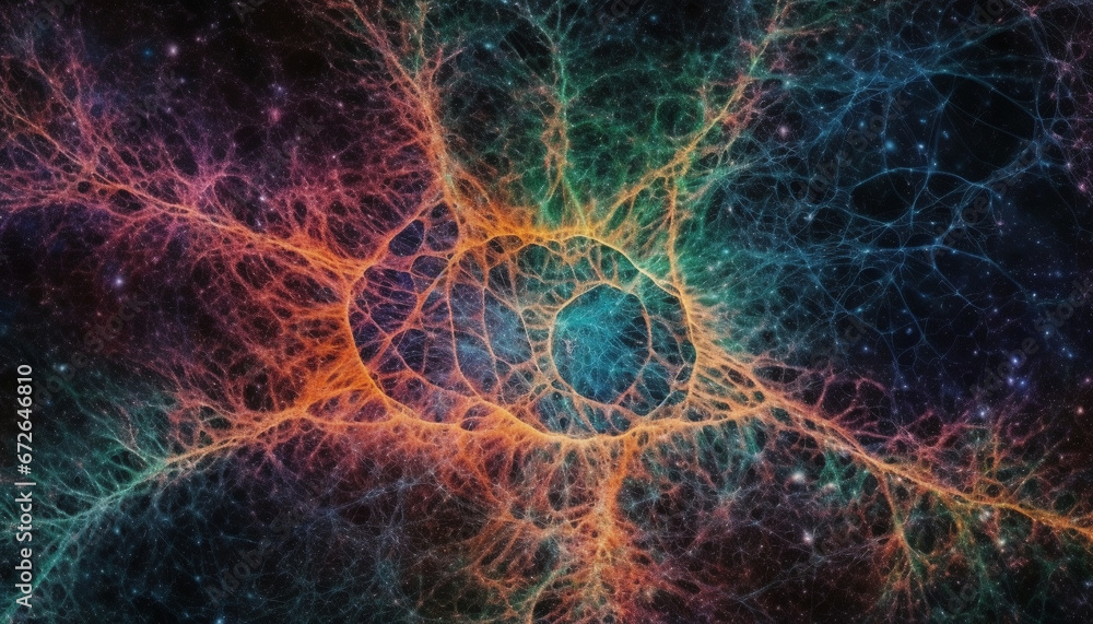 Poster futuristic abstract galaxy backdrop with glowing molecular structures and spirals generated by ai