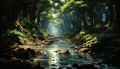 Tranquil scene  nature beauty in a tropical rainforest during summer generated by AI