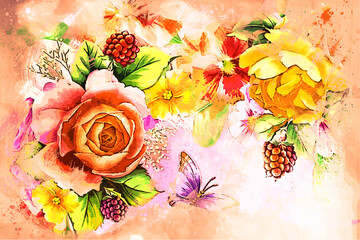 watercolor background with roses