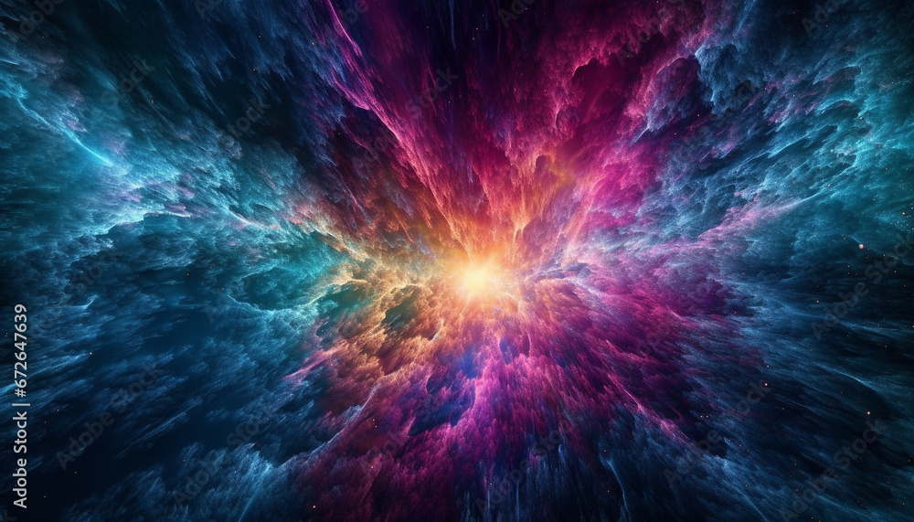 Poster abstract milky way explodes in multi colored star field landscape generated by ai