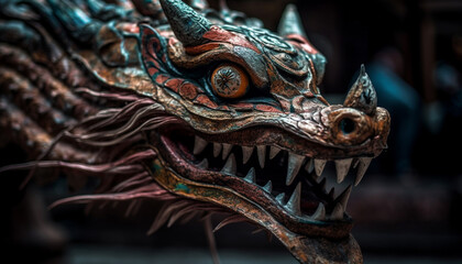 Fototapeta premium The ancient Chinese dragon sculpture symbolizes spirituality and indigenous culture generated by AI