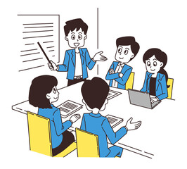 会社員がミーティングしているイラスト