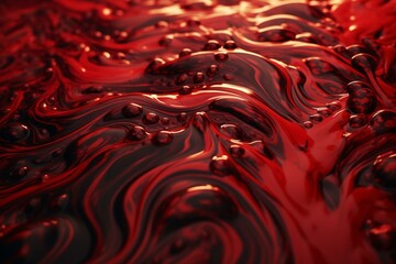 Close-up of spilled deep red liquid. Generative AI