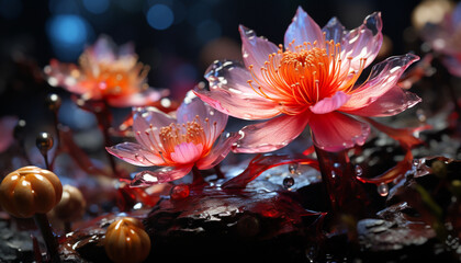 Nature beauty in a single flower, vibrant colors, and fresh dew generated by AI