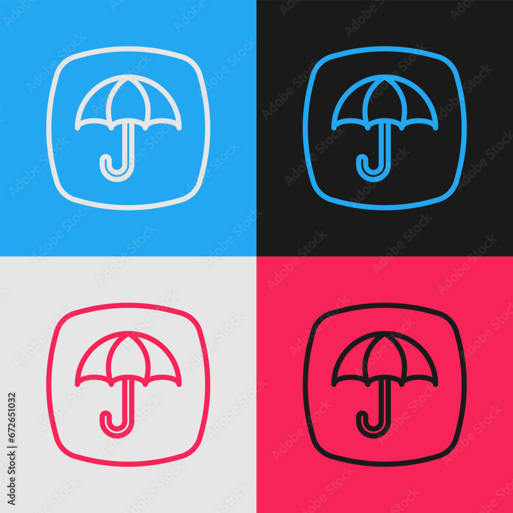 Poster pop art line delivery package with umbrella symbol icon isolated on color background. parcel cardboa