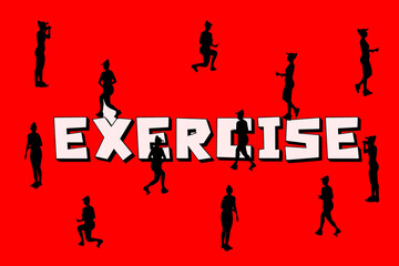 Silhouette of woman wearing hat and posing in many poses with invitation word 