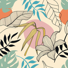 Abstract Floral seamless pattern with leaves. tropical background	
