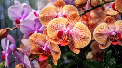 Beautiful orchid flowers in tropical garden, Phalaenopsis. Mother's day concept with a space for a...