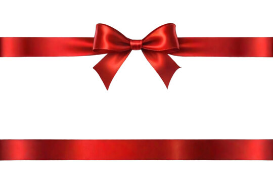 Red Ribbon and Bow  horizontal isolated on transparent background. Vector Decoration for Gift Cards. For Gift Boxes or christmas and birthday decorations. Valentines day