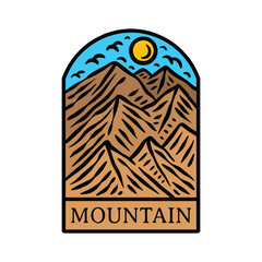Hand Drawn Art of Colorful Mountain Vector Design illustration Emblem