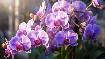 Beautiful orchid flowers in the garden, Phalaenopsis. Mother's day concept with a space for a text. Valentine day concept with a copy space. - obrazy, fototapety, plakaty