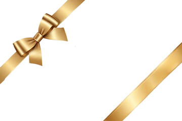 Gold Satin Bow and Ribbon with horizontal ribbon isolated on transparent or white background. Vector for design greeting and discount card. Christmas gift, valentines day, birthday wrapping element