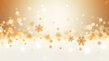 Złote świąteczne zimowe tło na baner, tapetę lub życzenia świąteczne na Boże Narodzenie. Zimowe śnieżynki, płatki śniegu. - obrazy, fototapety, plakaty