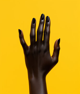 Black Female Hand On Yellow Background