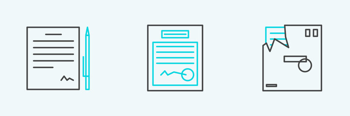 Set line Ordered envelope, Contract with pen and Filled form icon. Vector