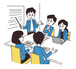 会社員がミーティングしているイラスト