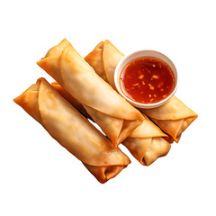 lumpias with sweet sauce isolated on transparent background